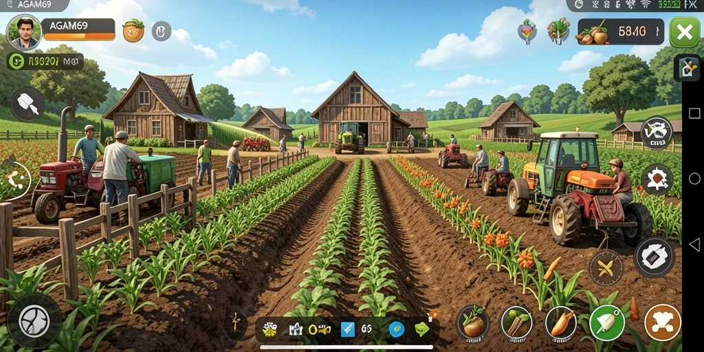 Tampilan gameplay AGAM69 yang menarik saat bertani dan panen.
