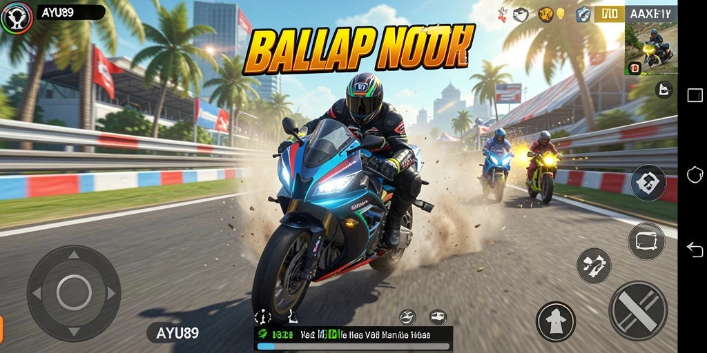 Gameplay seru dengan balapan motor yang mendebarkan.