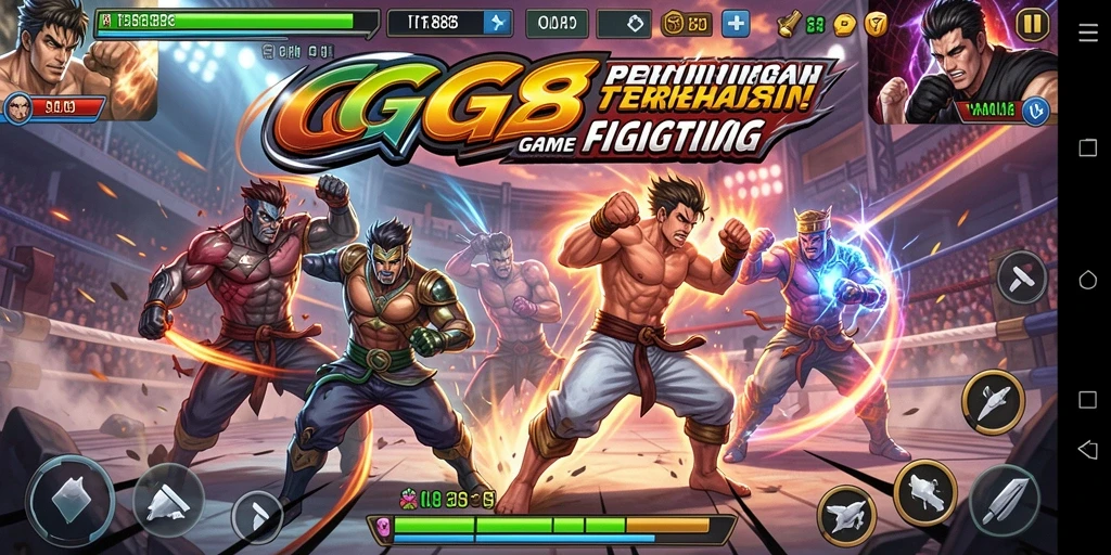 Screenshot utama GGG888 menampilkan pertarungan intens antara karakter-karakter tangguh.