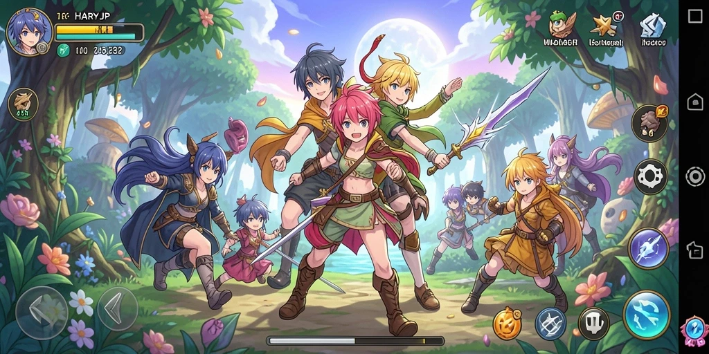 Tampilan gameplay menawan dari HARAPJP dengan karakter anime beraksi.