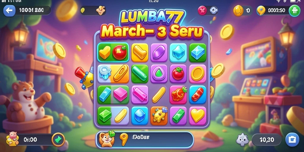 Tampilan gameplay LUMBA77 dengan elemen Match-3 yang menarik.
