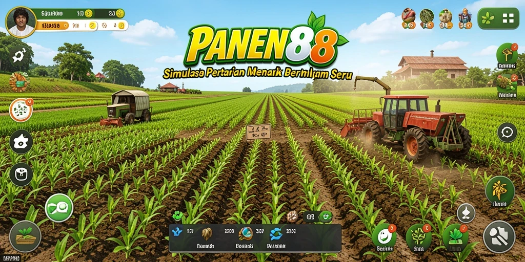 Screenshot gameplay PANEN88 menunjukkan aktivitas pertanian yang seru.