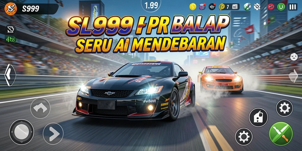 Screenshot SL999 menunjukkan mobil-mobil balap melaju di lintasan yang menegangkan.